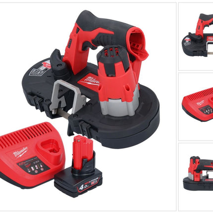 Scie à ruban à batterie Milwaukee M12 BS-401 12 V 41 x 41 mm + 1x batterie 4,0 Ah + chargeur