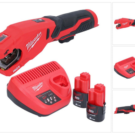 Milwaukee M12 PCSS-202 Coupe-tubes inox sans fil 12 V 12 - 28 mm + 2x batterie 2,0 Ah + chargeur