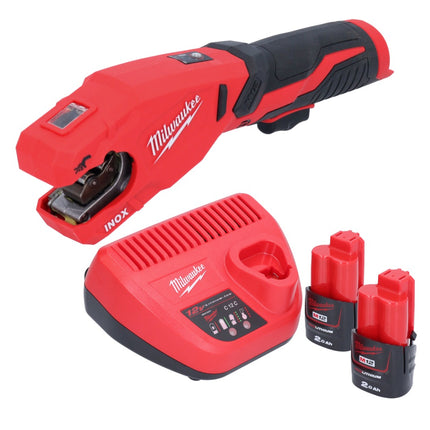 Milwaukee M12 PCSS-202 Coupe-tubes inox sans fil 12 V 12 - 28 mm + 2x batterie 2,0 Ah + chargeur