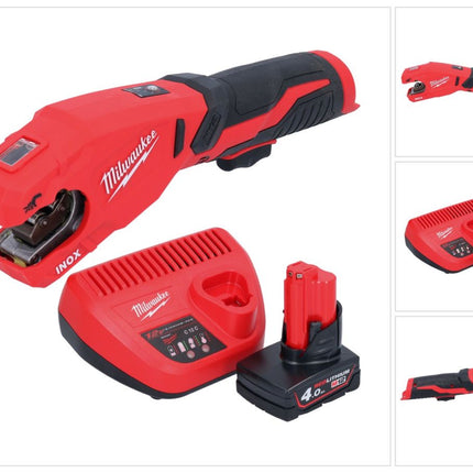 Milwaukee M12 PCSS-401 Coupe-tubes inox sans fil 12 V 12 - 28 mm + 1x batterie 4,0 Ah + chargeur