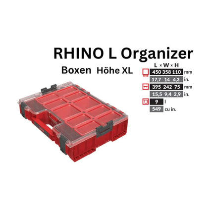 Toolbrothers RHINO L Organizer ULTRA hauteur XL boîtes 9 l IP54 avec boîtes amovibles