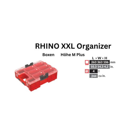 Toolbrothers RHINO XXL Organizer ULTRA hauteur M+ boîtes 4 l IP66 avec boîtes amovibles