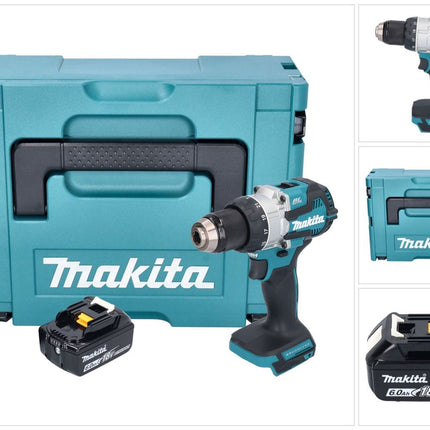 Makita DHP 489 G1J Perceuse-visseuse à percussion sans fil 18 V 73 Nm Brushless + 1x batterie 6,0 Ah + Makpac - sans chargeur