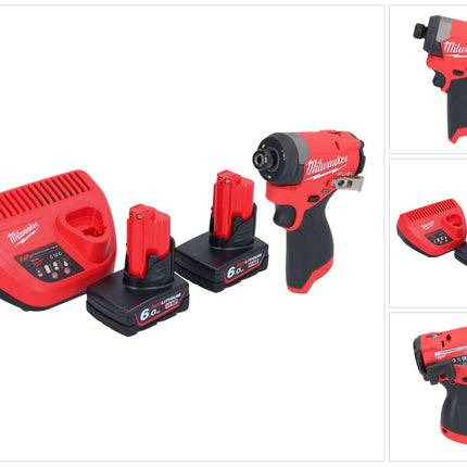 Clé à chocs sans fil Milwaukee M12 FID2-602 12 V 170 Nm 1/4" brushless + 2x batteries 6,0 Ah + chargeur
