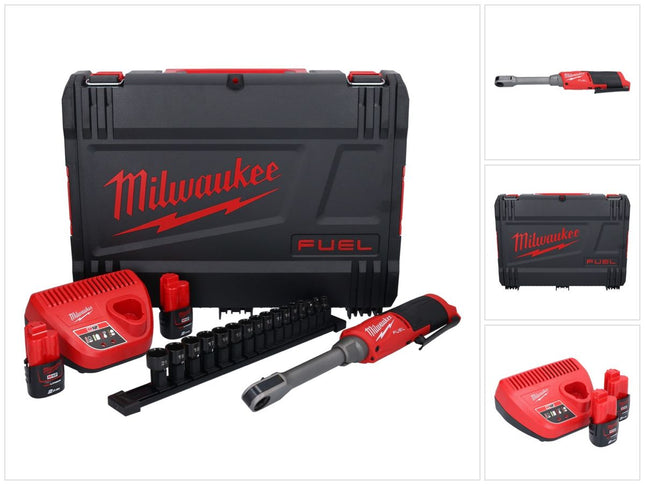Milwaukee M12 FPTR-202X Cliquet traversant sans fil 12 V 81 Nm 1/4'' 3/8'' Brushless ( 4933480754 ) + 2x batterie 2,0 Ah + chargeur + boîtier HD