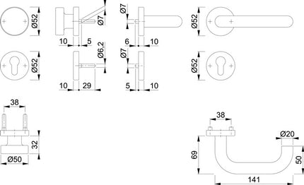 HOPPE Garniture coupe-feu Paris FS-E58/42H/42HS/138 Acier inoxydable F69 D/K ( 3000203109 )
