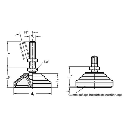 GANTER Pied articulé en plastique GN 344 D. 1 100 mm, D. 2 M 16 mm L. 1 138 mm ( 4601002554 )