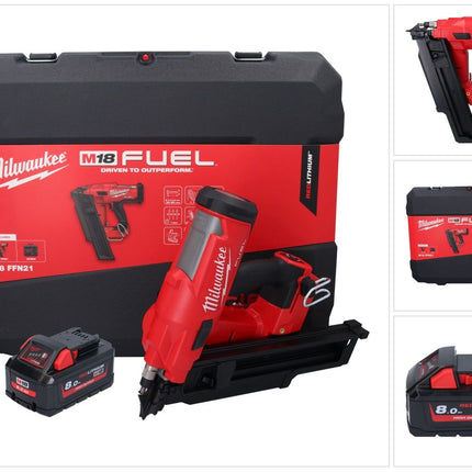 Milwaukee M18 FFN21-801C Cloueur sans fil 18 V 50 - 90 mm Brushless + 1x batterie 8,0 Ah + coffret - sans chargeur